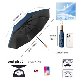 erised's bifrost Nordic Style Compact Folding Umbrella Wood Handle Coating Layer Fabric Blocking UV Protection 99.9%/Lightweight Portable/Car/Small Travel Backpack/Rain Sun Anti UPF 50/Men Women Kids