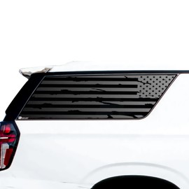 BOGAR TECH DESIGNS Precut for Chevy Suburban and GMC Yukon XL 2021-2025 Quarter Window American Flag Vinyl Decal Sticker, Distressed Matte Black