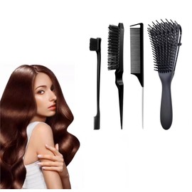 CHUANGOU Pack of 4 Hair Styling Brush, Hair Brush for Natural Hair, Wavy, Curly Hair, Detangler, Easy Improvement of Hair Texture (Black)
