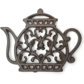 BEMINH Cast Iron Trivets for Hot Dishes, Rustproof Tea Pot Black Trivet, Decorative Cast Iron Trivet for Kitchen Or Dining Table with Rubber Pegs/Feet - Brown