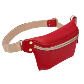KIEKA Genuine Leather Fanny Pack for Women with Durable Cotton Belt, Polished Metal Hardware and Zipper Closure, Red