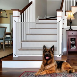 Dulepax Dog Gate for Stairs Mesh Baby Gate 30" Hx39 W Dogs Screen for Stairways Doorways, High Density Elastic Pet Gate Indoor Safety with Metal Hooks