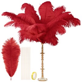 CROWN GUIDE Black Ostrich Feathers Bulk - 10 Pieces Making Kit 28 Inch Long Large Feathers for Crafts Vase Centerpieces Feather Lamp Wedding Party Pack Flower Arrangement Home Decoration, Red