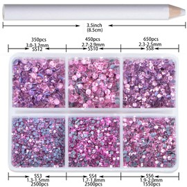 8000 piezas de diamantes de imitación Hotfix con parte trasera plana, diamantes de imitación para manualidades, ropa mixta, 6 tamaños, cristales Hotfix con kit de lápiz de cera, SS3-SS12, Lt. Rosa