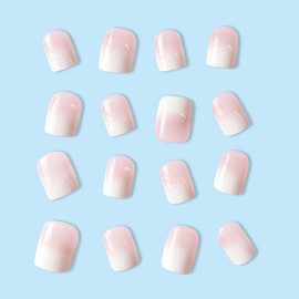 24pcs Square Press On Nails French Fake Nails Short False Nails With Gradient Design Full Cover Ombre Glue On Nails Glossy Artificial Acrylic Nails Reusable Glue On Nails For Women Girls