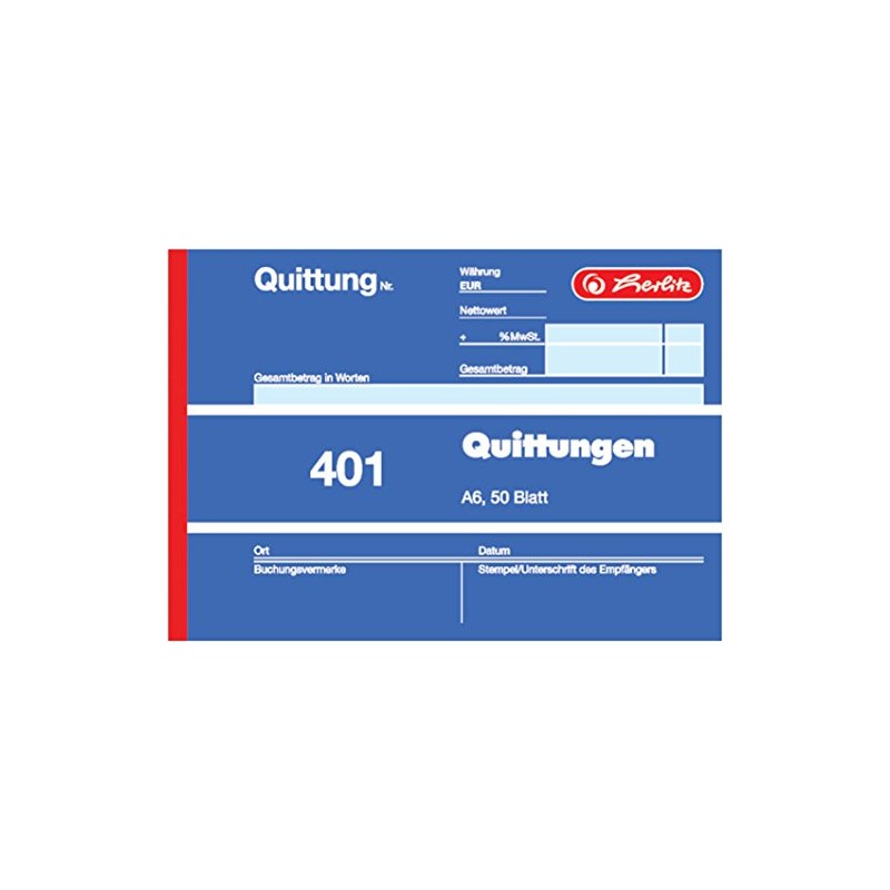 Herlitz 886606 Receipt Book A6, 50 sheets, Pack of 10
