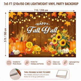 Happy Fall Y'all Backdrop 7x5ft Pumpkin Maple Leaves Thanksgiving Decor