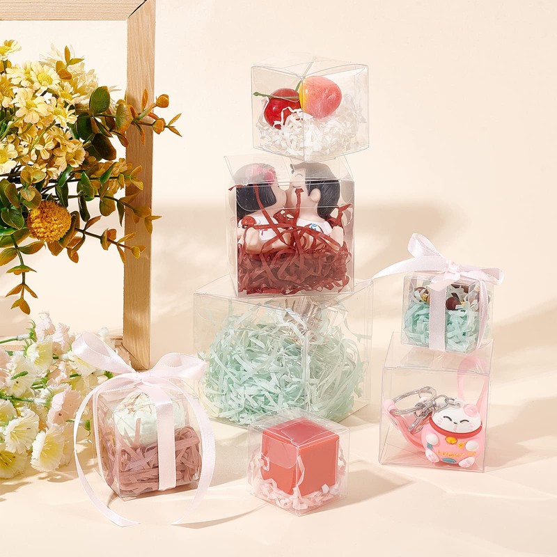 BENECREAT 60個セットPVC透明プラスチックケース 5x5x5㎝ 折り畳みボックス 防水 バレンタインデー チョコレート入れ 小物入れ クリアギフトボックス