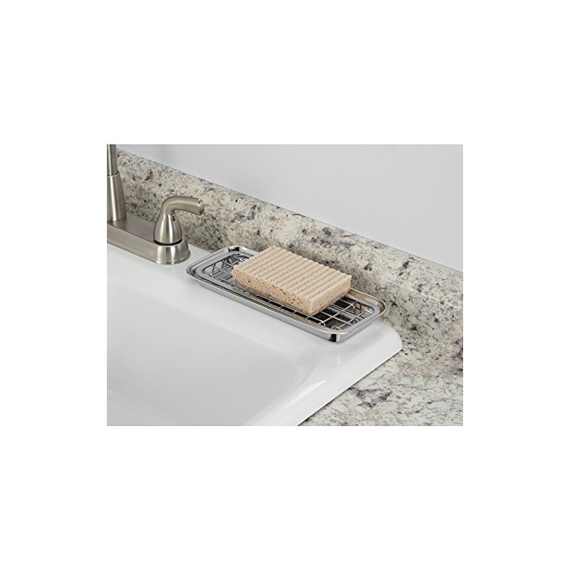 iDesign Gia Polished Stainless Steel 2-Piece Soap and Sponge Tray
