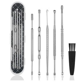 6 Pcs Ear Wax Removal Kit,Professional Double-Headed Ear Pick Earwax Removal Tools,316L Stainless Steel Ear Cleaner Curette with Cleaning Brush and Storage Box,Suit for  Adult - Color: Silver
