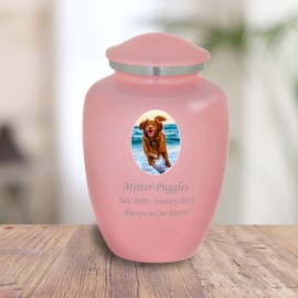 Mainely Urns Homage Large Custom Photo Pet Cremation Urn for Pet Ashes - Vase Style Pet Urn - 200 Cubic Inch Capacity -Personalization Included (Pink)