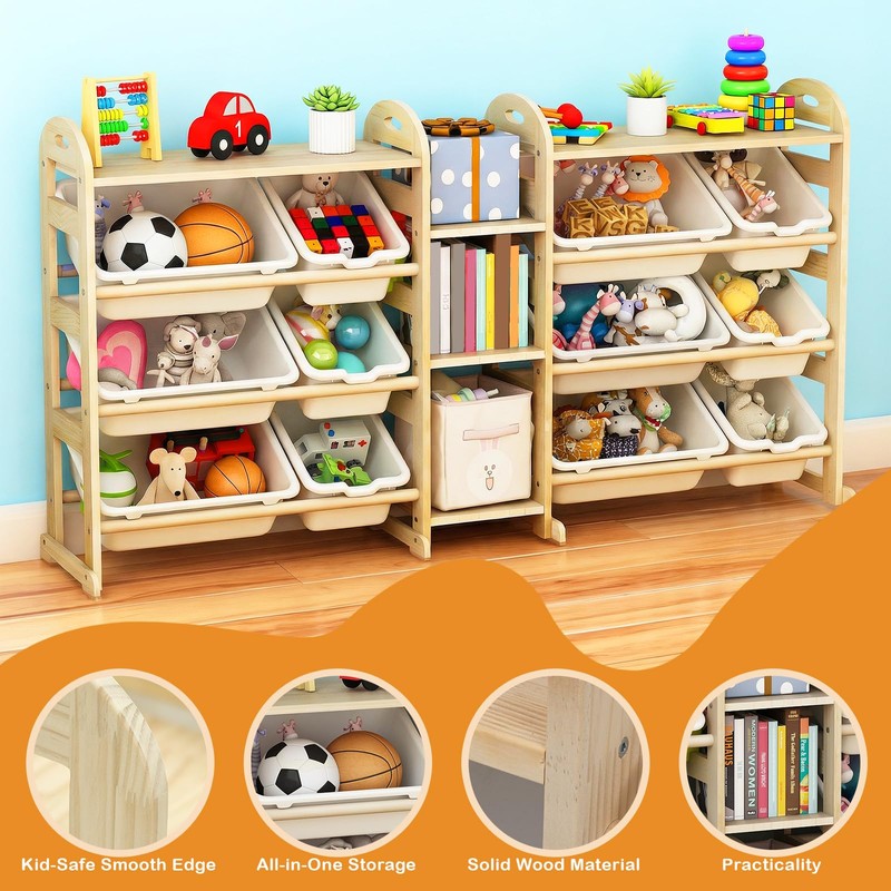 Orekemo Toy Storage Organizer, 59.6" W White 5-Shelf Bookcase/Bookshelf with
