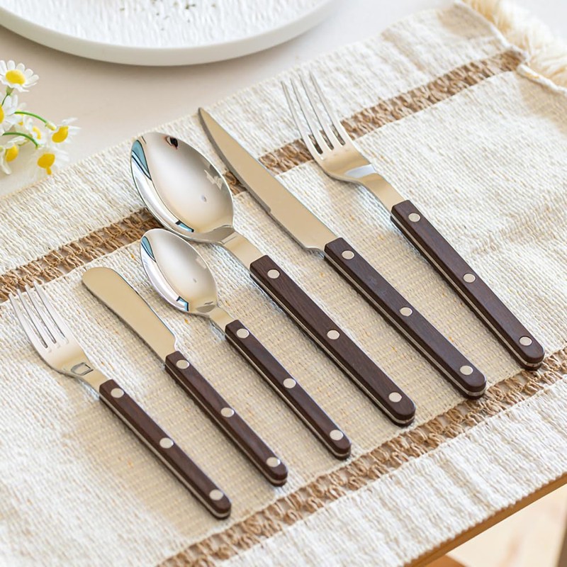 Rivet ABS Faux Wood Handle Silverware Set - 6-Piece Stainless