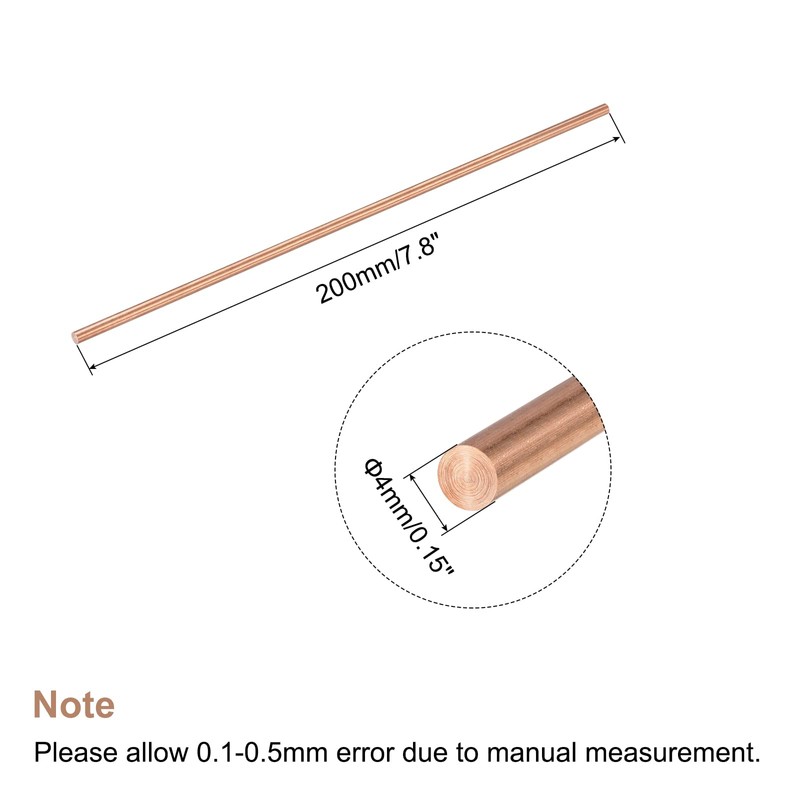 sourcing map 4mm Diameter 200mm Length Solid Copper Round Rod