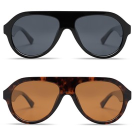 VANLINKER Retro Aviator Polarized Sunglasses for Men Women Trendy 70s Vintage Plastic Frame Sun Glasses VL9750 Black+Brown Tortoise