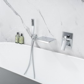 Kudusgot Waterfall Bathtub shower Faucet Set, Shower Heads with Handheld Spray Combo, Single Handle Tub Filler Shower Faucet Set with Shower Head System, Rain Shower Head