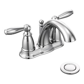 Moen Brantford Chrome Two-Handle Low-Arc Traditional Centerset Bathroom Faucet with Drain Assembly, 6610