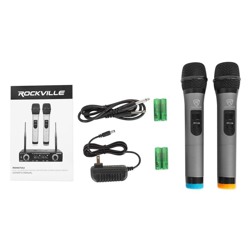 Rockville RWM72U Dual UHF Wireless Handheld Microphone System, Digital Display,