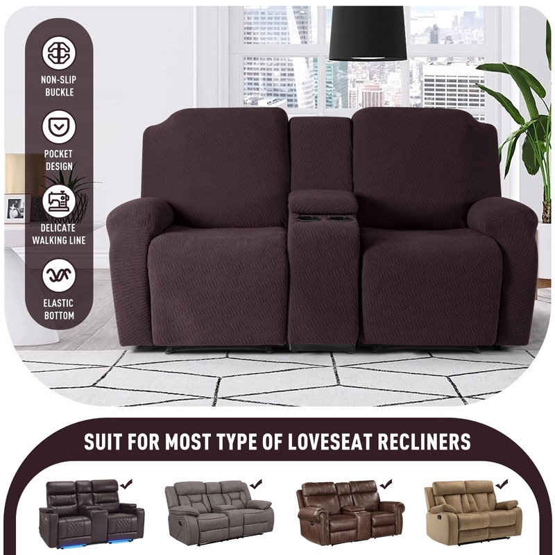 KinCam Loveseat Recliner Covers with Middle Console Slipcover, Recliner Sofa