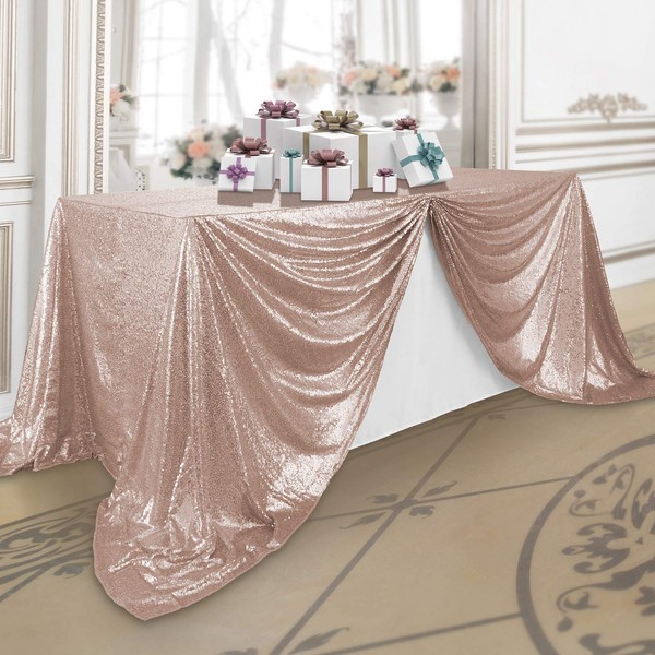 Lann's Linens 90" x 156" Rose Gold Sequin Tablecloth, Sparkly
