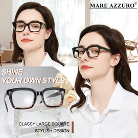 MARE AZZURO Large Reading Glasses Women Retro Square Readers 1.0 1.25 1.5 1.75 2.0 2.25 2.5 2.75 3.0 3.5 4.0 5.0 6.0 (Black+leopard, 1.50)