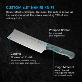 Messermeister Custom 6.5” Nakiri Knife, Indigo Blue - X50 German Stainless Steel - Rust Resistant & Easy to Maintain - Made in Solingen, Germany