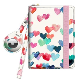 Fintie Passport Holder with Airtag Holder, Slim Travel Wallet RFID Blocking Passport Cover Protector Essentials with Credit Card Slots for Women/Men, Raining Heart