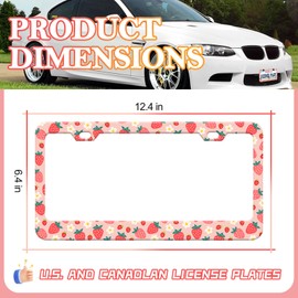 HCSS Cute Strawberry License Plate Frame Pink Fruit Plate Frame Holder Universal Aluminum Metal Auto Parts Rust-Proof Waterproof Car Decorative Tag Frame for Standard US 12x6 Inch