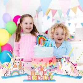Barydat 4 Pcs Unicorn Table Decorations Unicorn Birthday Centerpiece Wooden Unicorn Rainbow Ornaments Unicorn Theme Birthday Sign Photo Props for Girls Party Favors Baby Shower Supplies (Cute)