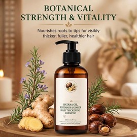 Batana Oil Hair Thickening Shampoo with Rosemary & Ginger, Volumizing Scalp Treatment for Root Strengthening, All Hair Types 6.76 Fl Oz