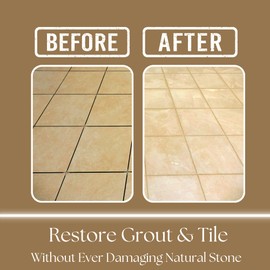 Natural Stone Grout Cleaner, Safe for Marble, Travertine, Limestone, Tile Spray on Grout Cleaner with Brush (32 oz.)