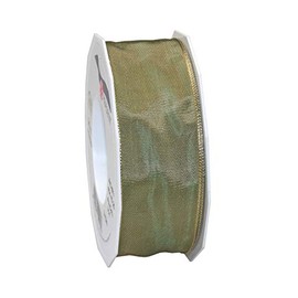 Präsent - Lyon Wired Taffeta Ribbon Ancient Green 40 mm Width, 25 m Length