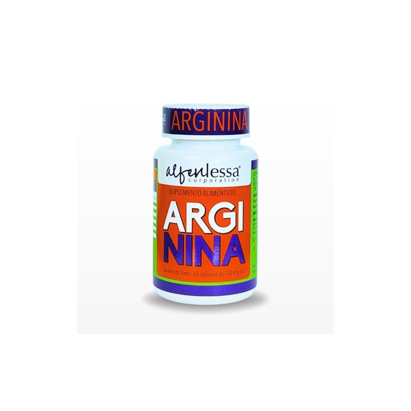 Arginina, suplemento alimenticio, frasco con 60 cápsulas.