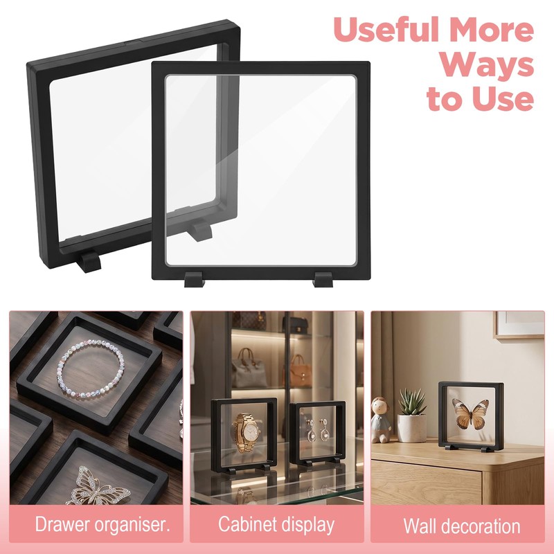 Afcabakila 10Pcs 3D Floating Frame Display Case, 7x7x0.8 inch Transparent