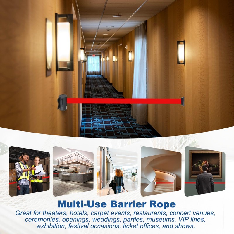 sourcing map Fixed Wall Mount Retractable Belt Barrier, 16.4 ft