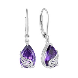 Blaniy Guardian Angel Wings Dangle Drop Earrings 925 Sterling Silver Teardrop Leverback Amethyst Earrings February Birthstone Jewelry Gifts for Women