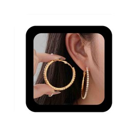 Enautoabs Sparkly Rhinestone Hoop Earrings Gold Crystal Dangle Hoop Earrings Large Cz Circle Hoop Earrings Diamond Statement Hoop Earrings Prom Party Earrings Jewelry for Women