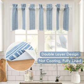 DriftAway Chris Linen Lined Valance Double Layer Thermal Insulated Room Darkening Blackout Window Valances 3 Inch Rod Pocket Vertical Striped Kitchen Valance for Bathroom 52 Inch by 18 Inch Jean Navy