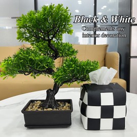 Tissue Box Holder, Cube Tissue Box Covers, PU Leather Square Tissue Holder, Modern Napkin Paper Dispenser for Bathroom Desk Drawer Dining Table House Kitchen Home Office Car, Black& White