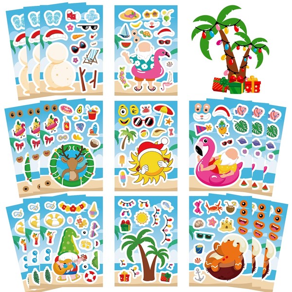24PCS Hawaiian Summer Christmas Stickers for Kids - DIY Mix