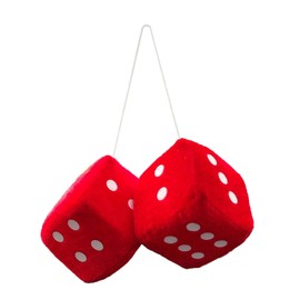 Fuzzy Plush Dice for Car Mirror, 1 Pair of Square Retro 3” Red Dice with Dots for Car Interior Ornament Decoration