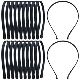 Lawie 20 Pack Black Satin Cloth Fabric Covered Thin Metal Headbands DIY Crafting Plain Base Head Band Skinny Hard Hairbands (Black C, Width: 1 cm / 0.4")