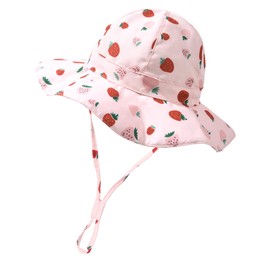 FURTALK Baby Girl Wide Brim Sun Hat with UPF 50+ Toddler Baby Sun Protection Strawberry