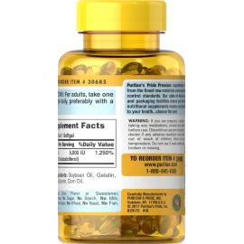 Puritan's Pride VITAMIN D3 Mega Potency PURITANS PRIDE 5000 IU Immune Supplement 200 Softgels