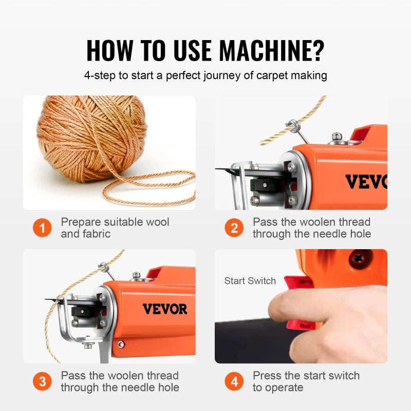 Electric Carpet Tufting Machine D0100HPWI7W For Flocking Craft Handmade Plastic