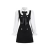 Women Short Dresses 2 in 1 Colorblock Turndown Collar Lantern