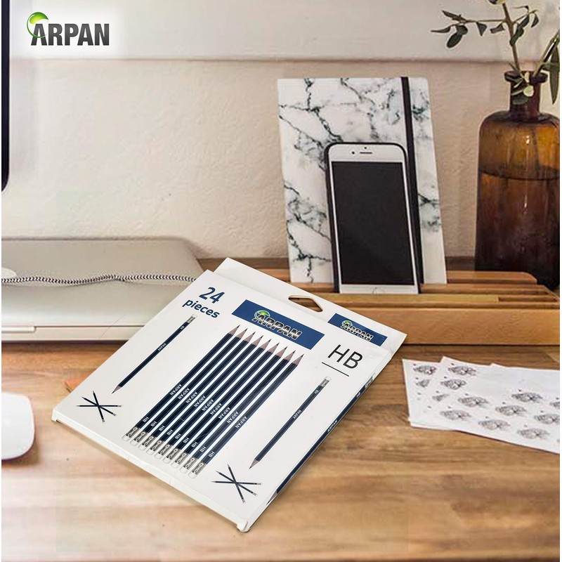 ARPAN Pencils, HB School Eraser tip 24 Pencils, Snap-Resistant &