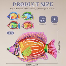 4Pcs Metal Fish Wall Art Decor, Fish Wall Sculptures, Ocean Themed Art Decor, Metal Tropical Fishes Garden Pool Decor, Indoor or Outdoor Decorations (Multicolor)