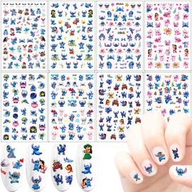 8pcs Cute Nail Art Stickers 3D Cartoon Nail Decals Self-Adhesive DIY Nail Design Supplies Party Favors for Kids Girls Women Nail Art Decoration Manicure Gifts Nail Charms Accessories