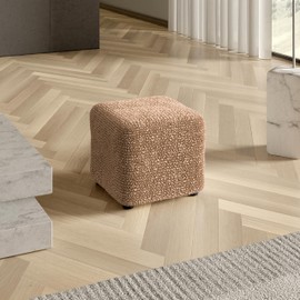 PAULATO BY GA.I.CO. Small Ottoman Cover Stool Cover Pouf Slipcover - Soft Polyester Fabric Slipcover - 1-Piece Form Fit Stretch Furniture Protector - Microfibra Collection - Tan (Ottoman)